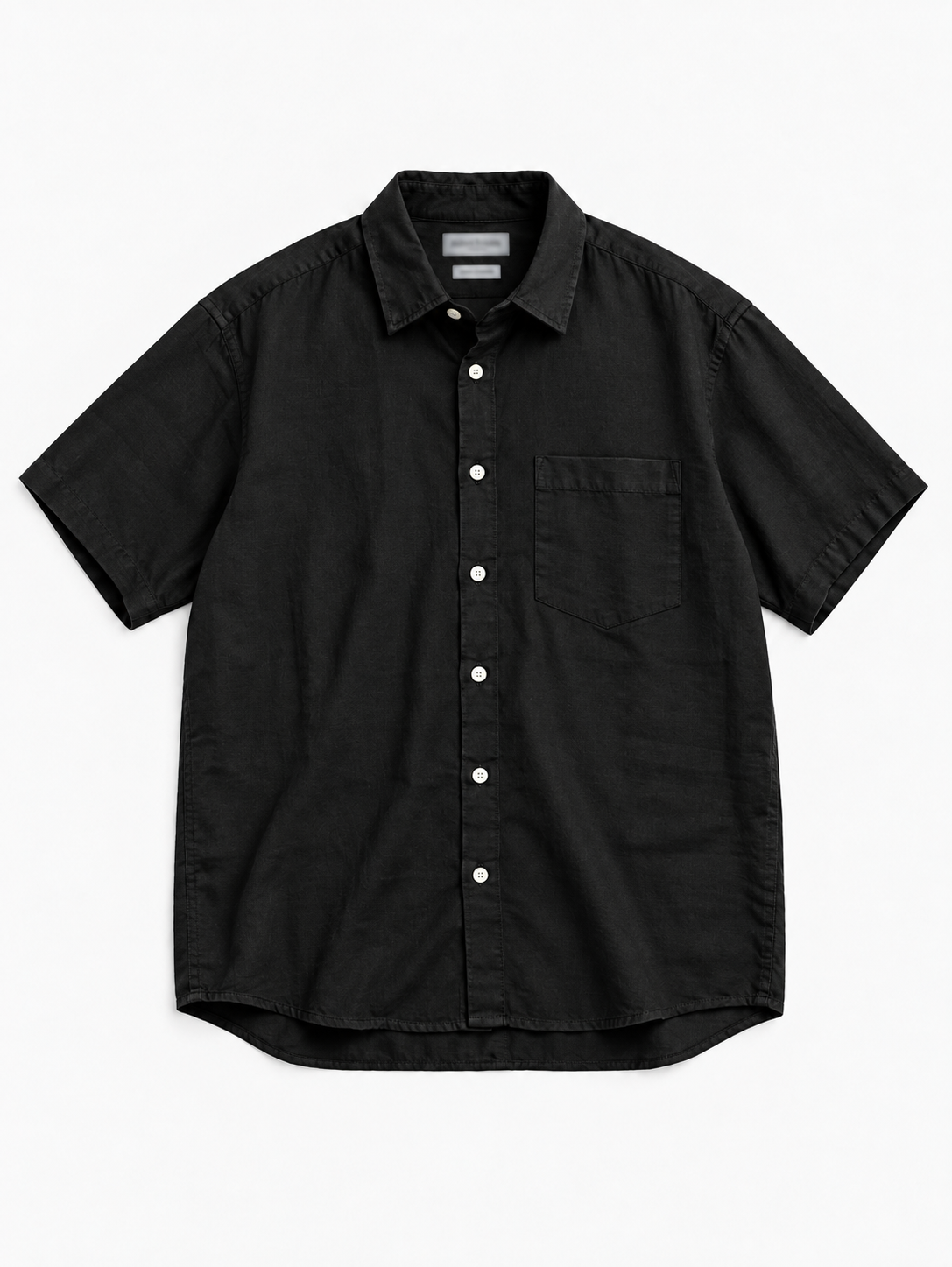 black button up shirt catalog flat lay