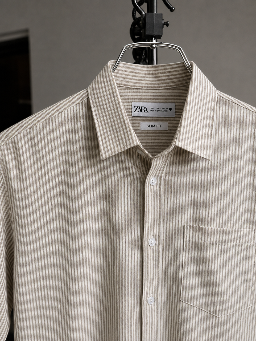 men's half sleeve shirt beige stripe